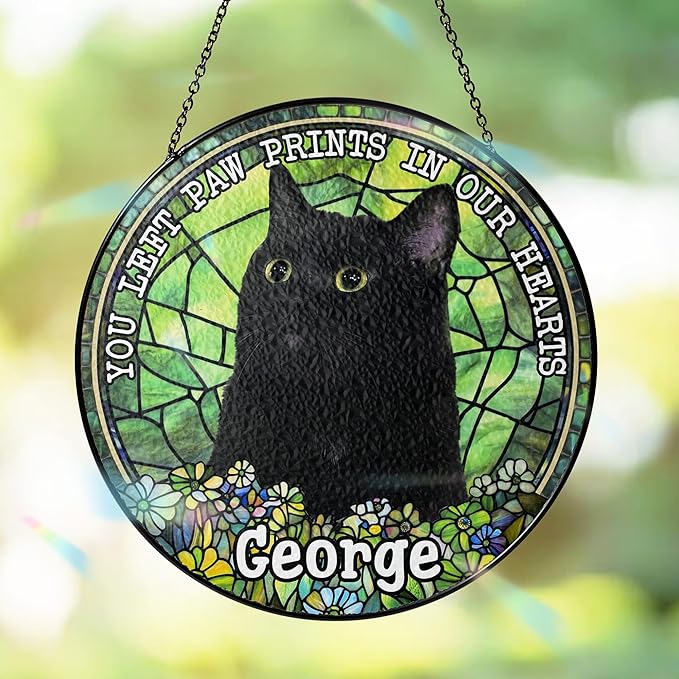 Custom Cat Portrait Art Suncatcher Stained Glass Pet Indoor Decor Window Hanging Dog Cat Bereavement Keepsake Loss of Pet Remembrance Gift