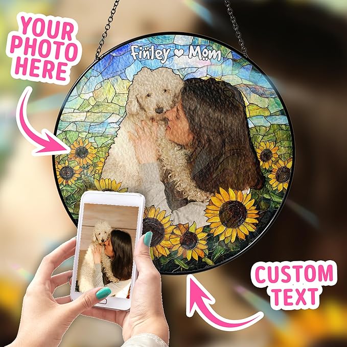 Custom Dog Portrait Art Suncatcher Stained Glass Remembrance Gift Indoor Decor Window Hanging Dog Cat Bereavement Keepsake Loss of Pet