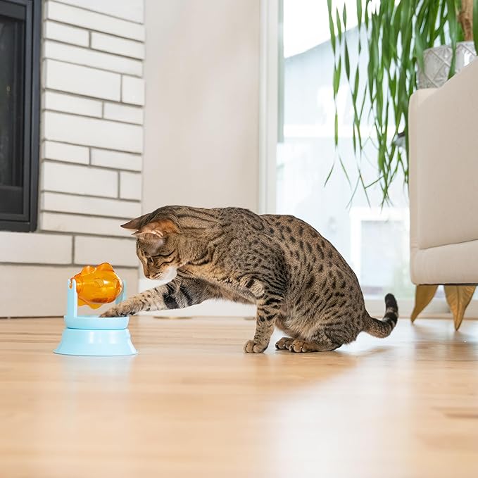 Catstages 2-in-1 Spinning Fish Treat Dispenser Cat Toy, Interactive Puzzle Feeder & Cat Ball Track Add-On, Blue