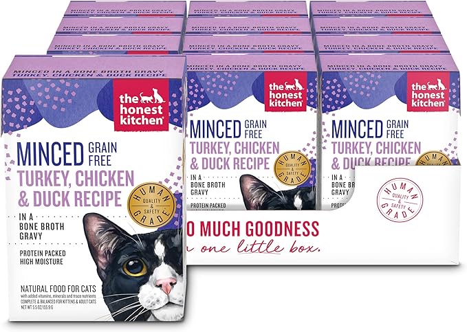 The Honest Kitchen Human Grade Minced - Turkey, Chicken & Duck in Bone Broth Gravy Wet Cat Food, 5.5 oz (Pack of 12)