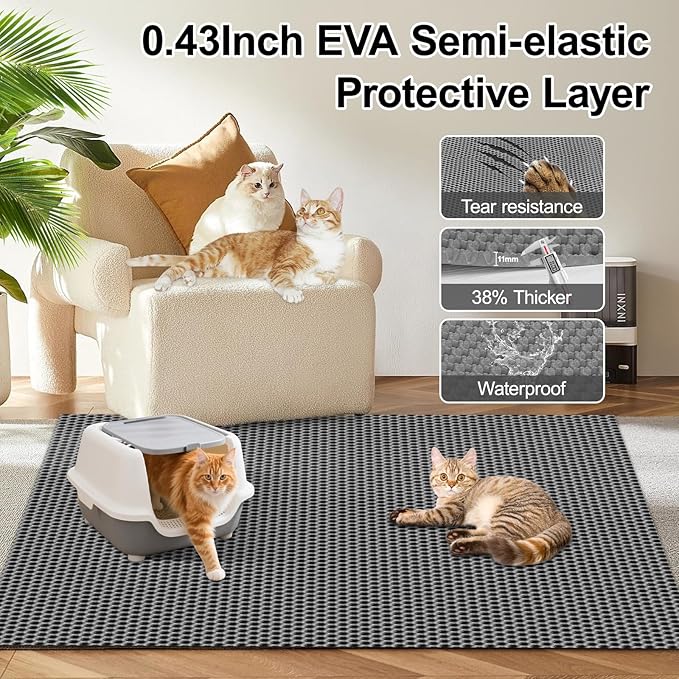 XL Extra Large Cat Litter Box Trapping Mat Honeycomb Tracking Catcher for Indoor Floor, Washable Waterproof Kitty Litter Tray Pads, Keep Your Home Easy Clean, Non Slip and Deodorizing 36x30 Inch