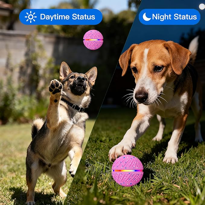 Interactive Dog Toys: Self Rolling & Bouncing Ball to Keep Them Busy, 3 Modes, Type-C Fast Charging, Durable E-TPU & IP54 Waterproof - Best for Small/Medium Breeds & Puppies (Pink, Medium)