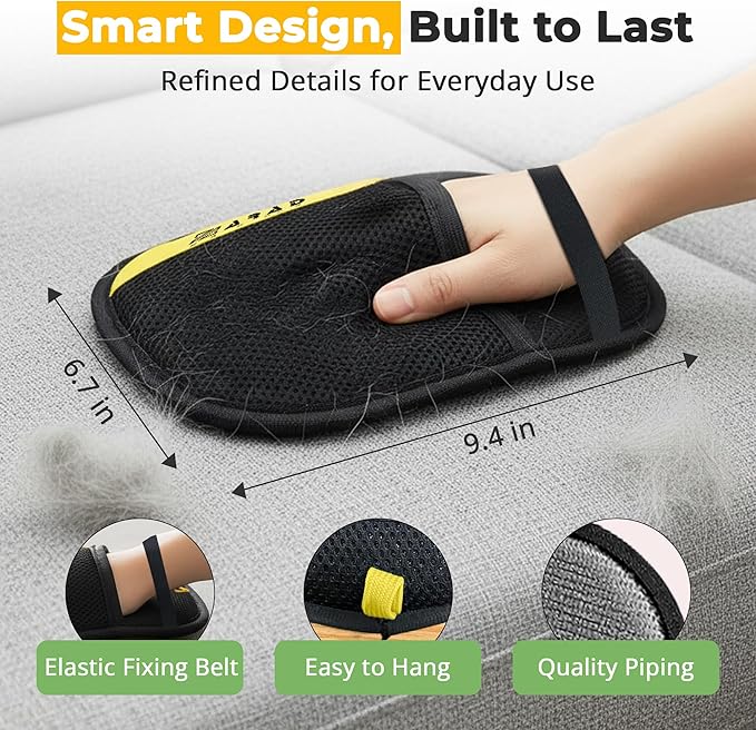 ZARAD Pet Hair Removal Glove for Dogs & Cats – Electrostatic Reusable Dog & Cat Hair Remover Glove | 2-in-1 Pet Grooming Glove & Fur Remover for Furniture, Couch, Car, Carpet, Laundry & Clothes (2)