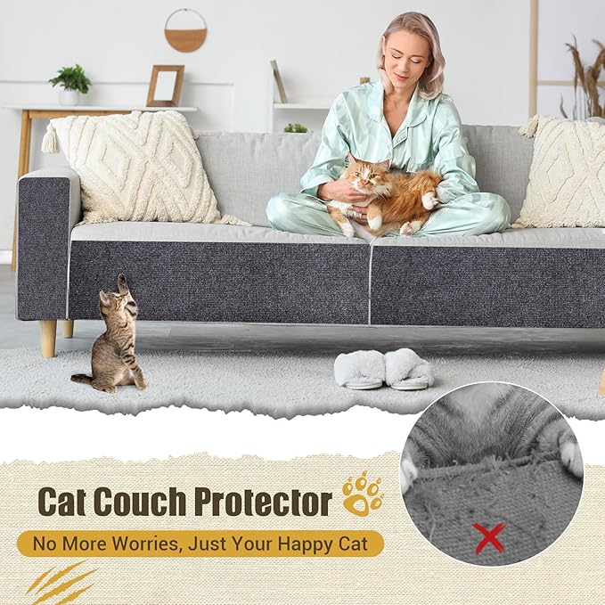 Cat Scratch Couch Furniture Protector, 90" x 16" Trimmable Anti-Scratch Couch Protector from Cat Claws with Double Self-Adhesive Carpet, Great for Sofa & Indoor Wooden Furniture (Dark Gray)