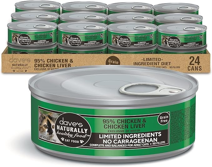 Dave's Pet Food Grain Free Wet Cat Food (95% Chicken & Chicken Liver Pate), Made in Canada Naturally Healthy Canned Cat Food, Added Vitamins & Minerals, Wheat & Gluten-Free, 5.5 oz (24 Pack)