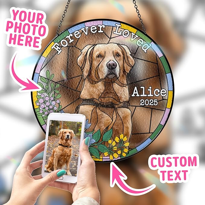 Custom Dog Portrait Art Suncatcher Stained Glass Remembrance Gift Cat Indoor Decor Window Hanging Dog Cat Bereavement Keepsake Loss of Pet