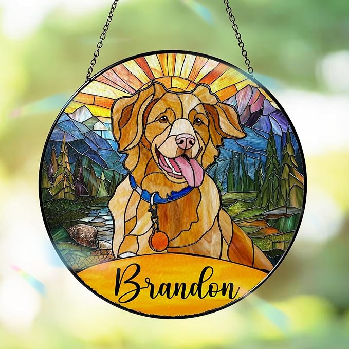 Custom Cat Portrait Art Suncatcher Stained Glass Window Hanging Remembrance Gift Indoor Decor Dog Bereavement Keepsake Loss of Pet Sympathy with Name Date Portrait