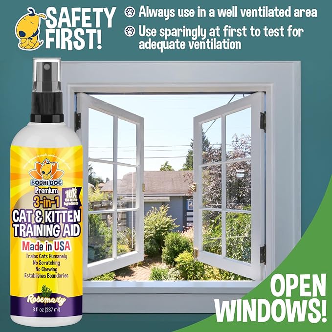 Bodhi Dog 3-in-1 Cat & Kitten Training Aid - Cat Deterrent Spray for Indoor and Outdoor Use - Protect Furniture, Rugs and Plants - Establish Boundaries & Keep Felines Off - Made in USA (8 Fl Oz)