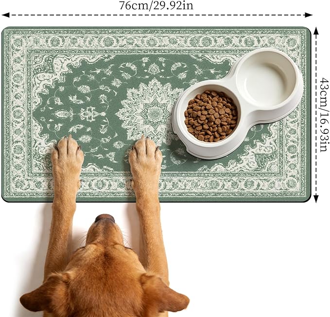Dog Cat Food Mat - Absorbent Anti Slip Dog Bowl Mats for Food and Water, Quick Dry Cat Feeding Matts for Floors, Diatomite Pet Dish Placemat Accessories Supplies, Bohemia Style, 17 * 30in