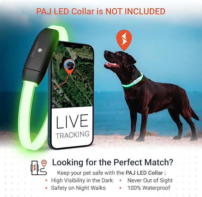 PAJ GPS Tracker for Dogs - 4G GPS Collar Tag with Real-Time Location Tracking & Runaway Alert - Waterproof & Up to 10 Days Battery Life - Fits Any Collar w/Glowing LEDs - Subscription Required - Grey