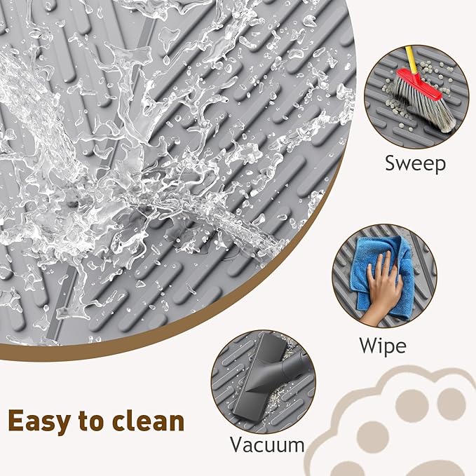 Cat Litter Mat with Grooves & Raised Edge, Urineproof/Waterproof, Litter Scattering Control, Easy to Clean (31 * 24in-Grey-1 Pack)