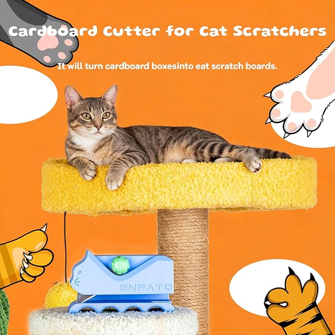 Cardboard Cutter for Cat Scratchers with 10pcs Blade,3D Printed Card Board Cutter Kids DIY Cat Scratchers Cardboard Strip Tool Machine for Cat Lovers (Light Blue)