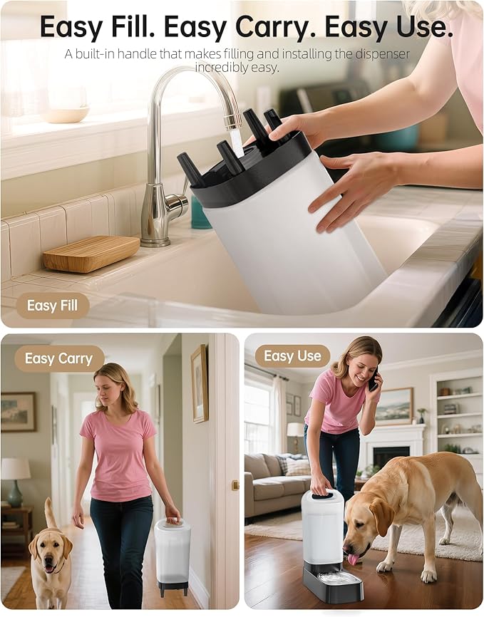 Automatic Dog Water Bowl Dispenser - 2.4 Gallon Gravity Pet Water Dispenser with 304 Stainless Steel Bowl, Dog Auto Feeders Bowls Self Waterer, Easy-Carry Handle for Large Dogs & Cats, Multi-Pet Home