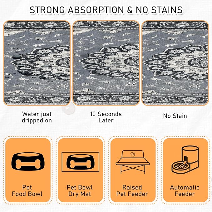 Dog Food Feeding Mat - Absorbent Diatomite Pet Dog Cat Bowl Mats for Food and Water, Anti Slip Dog Bowl Placemat for Floors, Quick Dry Pet Dish Matts Supplies, Bohemia Style, 12 * 20in