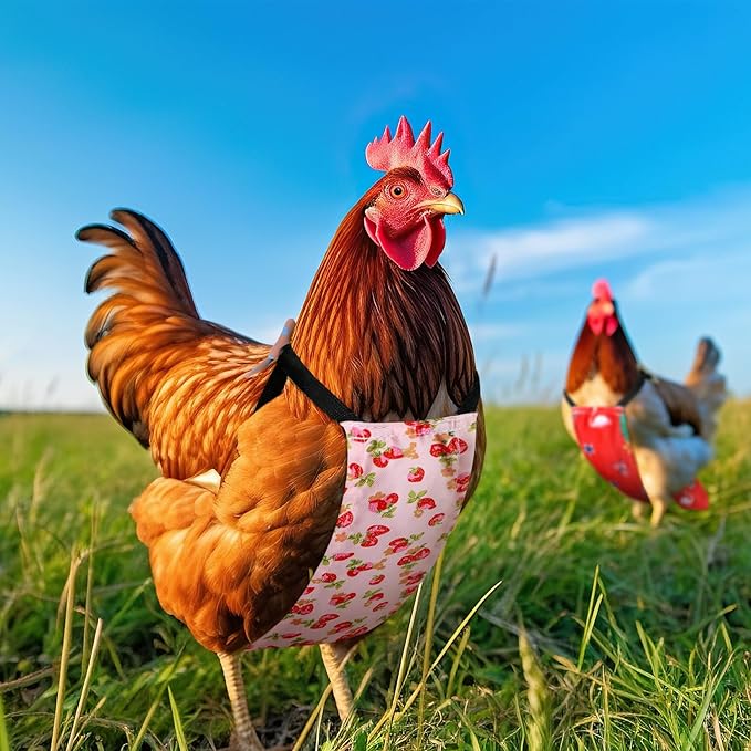 DoubleFill 6 Pcs Chicken Diapers for Indoor Chickens Reusable Washable Duck Diapers with Bowtie Adjustable Ducklings Pet Poultry Potty Training Clothes for Rooster Chicken Geese(Cute,L)