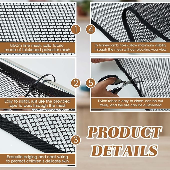 Hosuly Banister Guard 15 x 2.6 ft Balcony Netting for Kids Pets Stairway Safety Net Baby Fence Door Balcony Netting Safety Mesh Stair Net with No Drilling for Apartment Railing(Black)