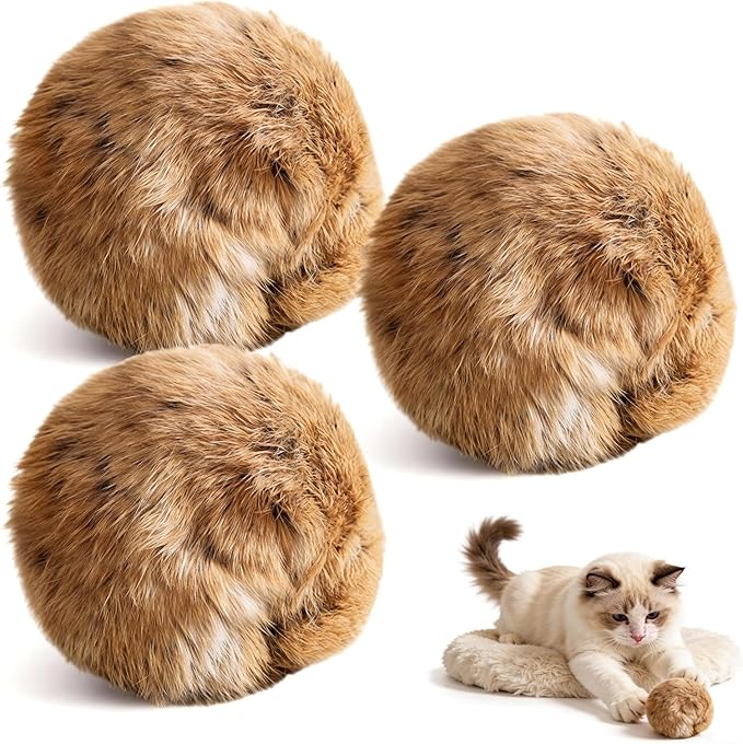 Rabbit Fur Ball Cat Toy,Soft Fluffy Cat Toy Ball,Furry Catnip Toy Ball,Interactive Fluffy Cat Toy Ball,Soft,Washable & Fun to Chase,for Bunny Kicks & Chase Games,for Indoor Exercise & Bonding (3pcs