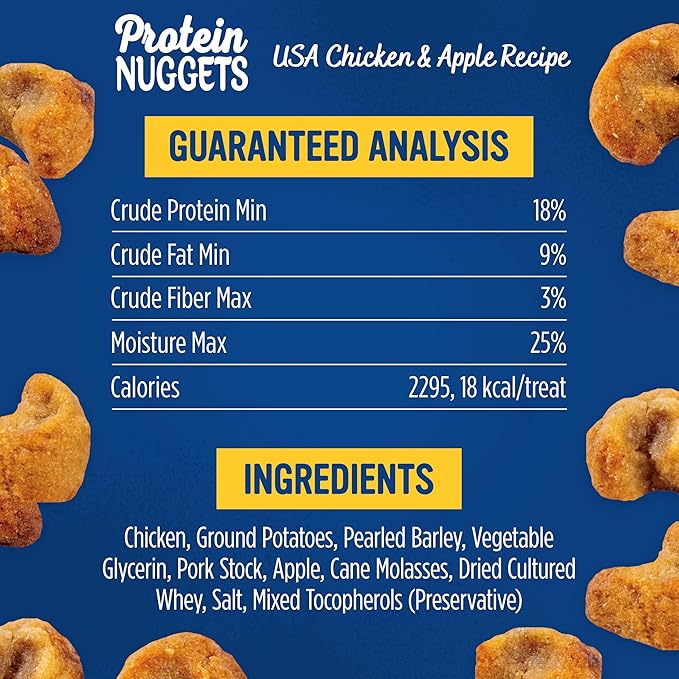 Blue Dog Bakery Protein Nuggets Snack | Small, Soft & Chewy Chicken & Apple Flavor | Natural Healthy Dog Treats, 6 oz (Pack of 8)