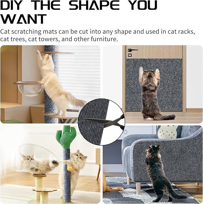 2 Pcs Total 78.8"x15.8" Cat Scratch Mat, Cat Scratch Couch Furniture Protector, Trimmable Self-Adhesive Cats Scratch Pads, DIY Cat Scratcher for Wall Protector and Covering Cat Tower (Dark Gray)