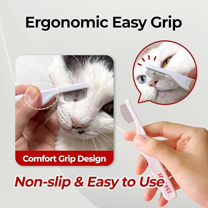 JAYU PET Facial Grooming Comb - Dog Eye Combs, Stress-free Tear Stain Remover for Dogs & Cats, Pet Facial Brush, Cat Grooming Kit, Stainless Steel Deshedding Comb (1ea)