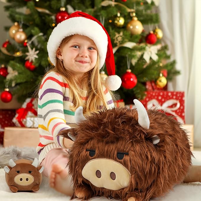 Highland Cow Stuffed Animal, Highland Cow Mommy Plush Set with 4 Baby Calves, Soft Stuffed Toy Pillow, Cute Birthday for Kids Boys Girls
