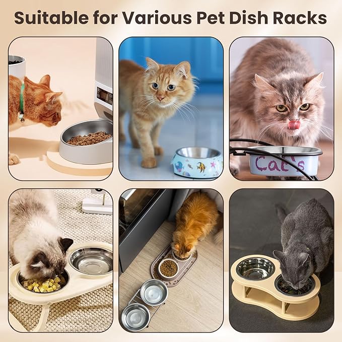4Pcs Stainless Steel Pet Feeding Bowls, 6.1 Inches Shallow Wide Flat Cat Food Bowls, Puppy and Kitten Feeding Bowls, Whisker Fatigue Relief, Fits Elevated Bowl Stands