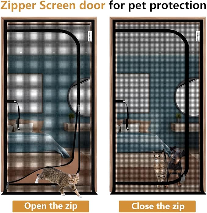 Cat Screen Door 51x87'' Reinforced Cats Resistant Mesh Screen Door with Zipper Closure, Pets Scratch Proof Screen for Living Room, Bedroom, Patio, Fits Openings 49x85''