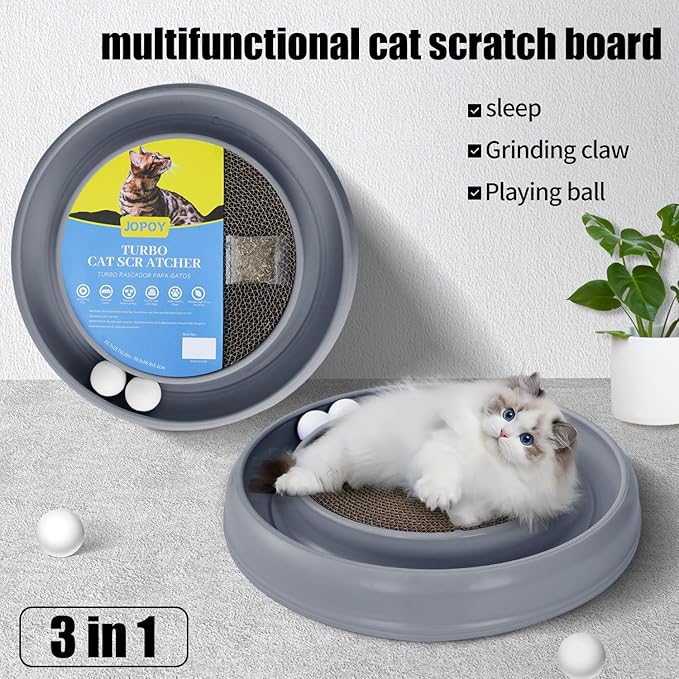 Cat Scratcher Toy Ball Track for Indoor Cats,Round Interactive Scratching Board Exercise Set for Bored Indoor Adult and Kitten Mental & Physical Stimulation (Grey)