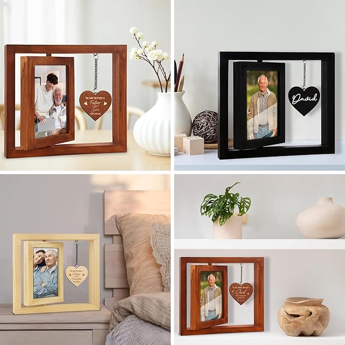 Rotating Picture Frame Father's Day Gift, Frame Fits 4x6 Photo for Dad, To the World You Are a Dad Wooden Keepsake Idea Father Stepdad Birthday Gift from Daughter Son Tabletop Decor HR-DAD-WAL