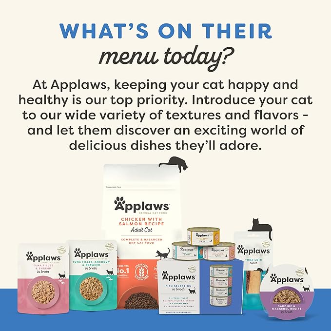 Applaws Natural Wet Cat Food in Gravy, Limited and Natural Ingredients, High Protein with No Artificial Additives,Tuna with Shrimp in Gravy (12 x 2.47oz Pouches)