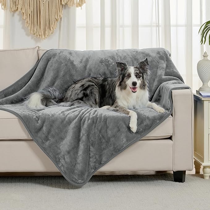 Waterproof Blanket for Bed Couch Sofa, Soft Liquid Pee Proof Pet Blanket for Dog Puppy Cat, Reversible Sherpa Fleece Furniture Protector (Grey, 60x80 inches)