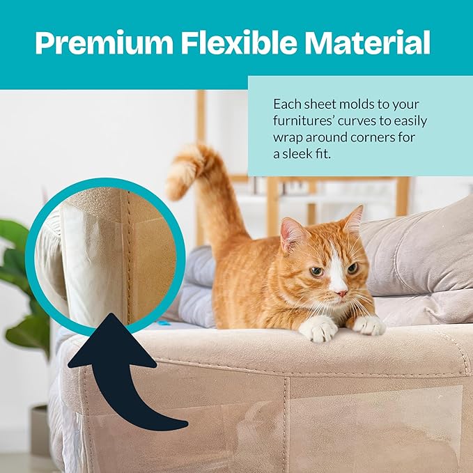 Reli. Cat Scratch Furniture Protector XL (12 Pack w/Pins) Anti Cat Scratch Couch Protector from Claws | Self Adhesive, Clear Plastic Furniture Shield for Couch Corner, Sofa