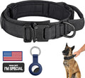 DAGANXI Tactical Dog Collar, Adjustable Military Training Nylon Dog Collar with Control Handle and Heavy Metal Buckle for Medium and Large Dogs, with Patches and Airtags Case (M, Black)