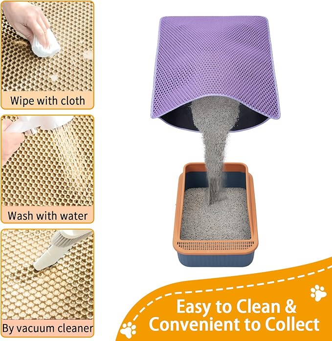 Cat Litter Box Mat-Super Large 47''x36'' Litter Trapping Mat for Cat-XXL Litterbox Matt for Floor-2 Layer Catcher Rug for Pet kitty Litterbox-Waterproof Urine Proof,Non-Slip,Purple