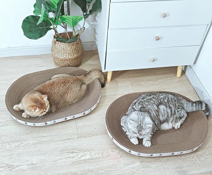 4 Pack Extra Large Cat Scratcher Cardboard, Oval Cat Scratcher Bed Cat Scratch Bowl, Scratching Lounge Couch Round Shaped Cat Scratch Board Nest for Indoor Cats Furniture Protector