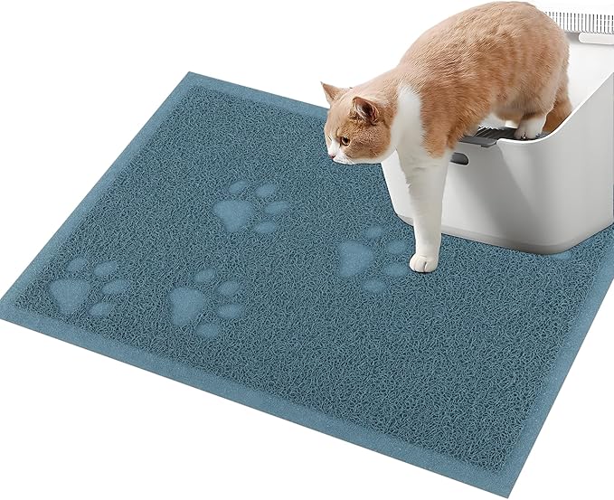 Darkyazi Cat Litter Box Mat for Floor Litter Trapping Mat Non-Slip Backing, Scatter Control, Easy Clean, Water Resistant, Soft on Paws (15.75" x 11.75",Silver Blue)