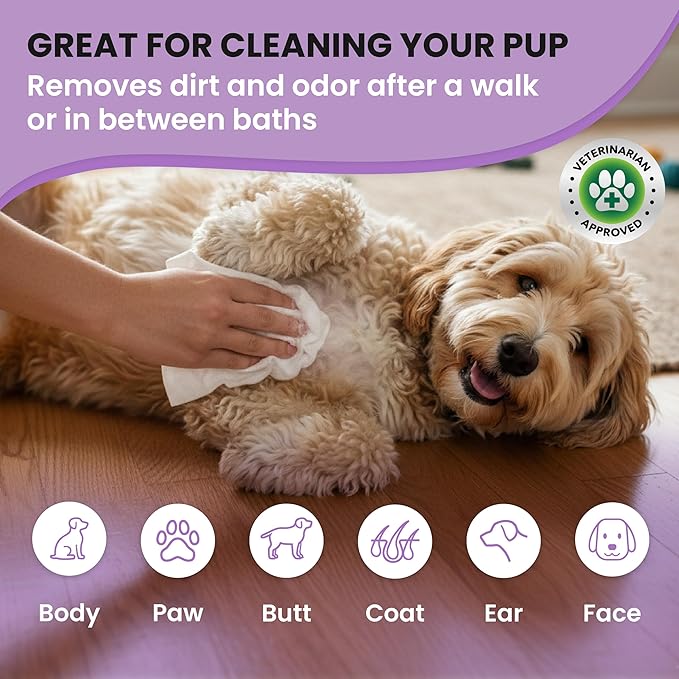We Love Doodles Dog Wipes - Deodorizing & Cleaning Pet Wipes, for Coat, Face, Paws, Butt, & Body, Dog Essentials & Grooming Supplies, Made in USA, Lavender (400 Wipes)