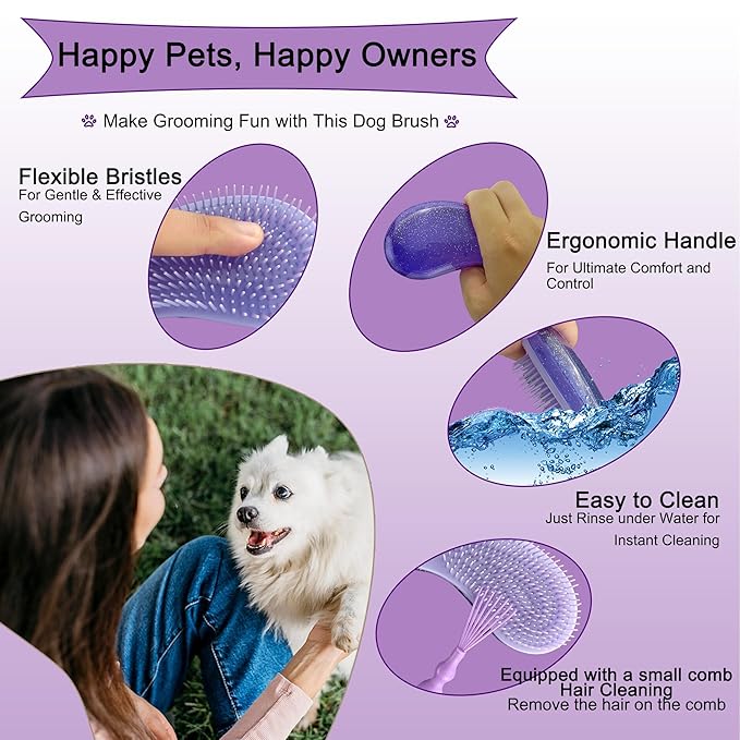 Gentle Grooming Puppy Brush with Gift Box ， Fit for Small Dog ， Yorkie, Shih Tzu, Maltipoo, Maltese and Pomeranian ，Toy Poodle Accessories, Soft Bristle (Glitter Purple)