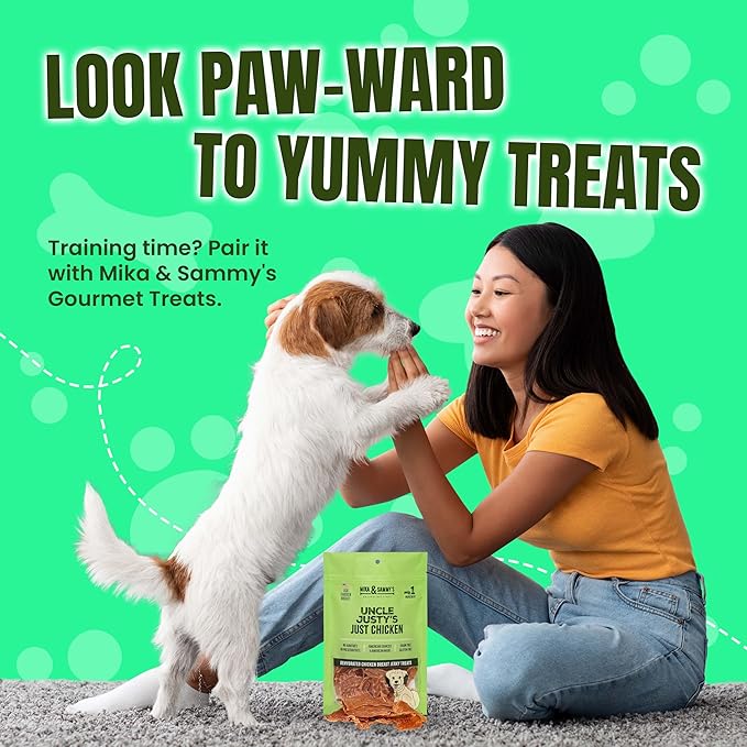 Gourmet Chicken Jerky Dog Treats - Natural, Nutritious and Tasty Made in USA only, Cage-Free Chicken, No Additives (Mika & Sammy's Uncle Justy's 12 oz)