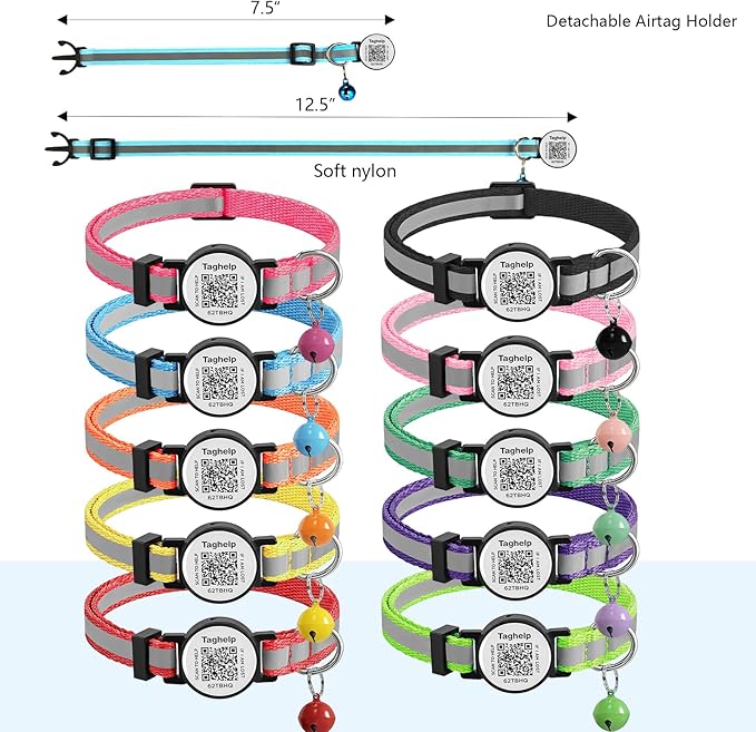 3 Pack -smart ID tag with Breakaway Cat Collars with Bell Reflective Strap, Lightweight Kitty Kitten Collars Pink Blue Collar for Female Girl Cats Male Boy Cats(Black & Blue & Pink)