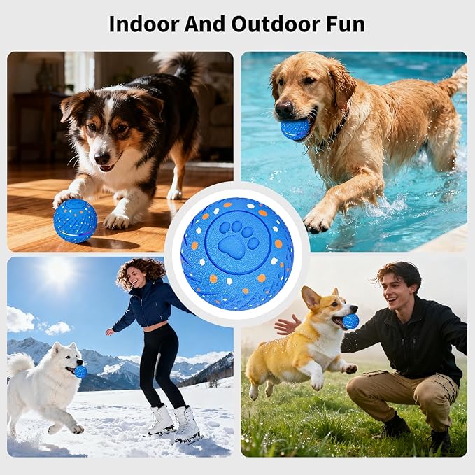 Interactive Dog Toys: Self Rolling & Bouncing Ball to Keep Them Busy, 3 Modes, Type-C Fast Charging, Durable E-TPU & IP54 Waterproof - Best for Small/Medium Breeds & Puppies (Blue, Medium)
