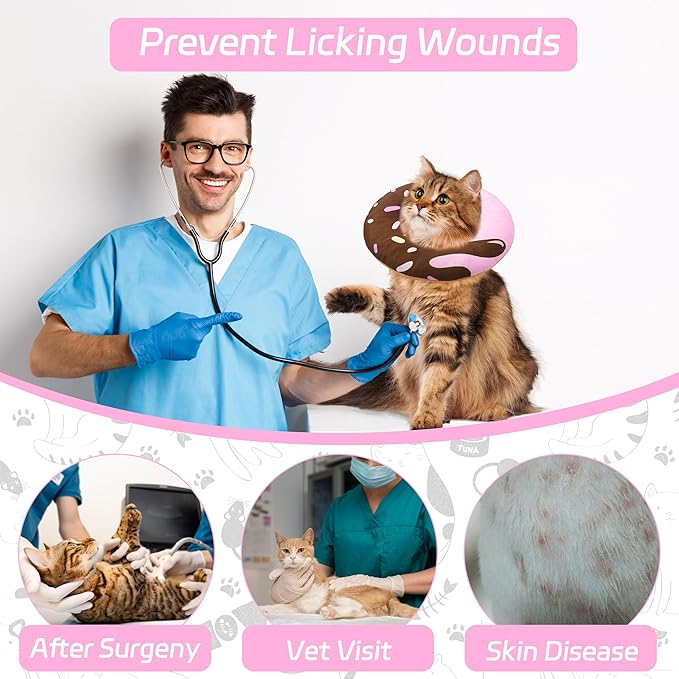 Seyezo Cat Cone Collar Soft, Adjustable Cat Recovery Collar Kitten Cones to Stop Licking, Cute Donut Neck Donut Pillow After Surgery, Healing Elizabethan Collar for Kittens(Chocolate, Large)