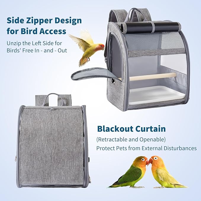 PETCUTE Bird Carrier Backpack,Breathable & Portable,Pet Travel Cage with Upgraded Tray and Standing Perches,Lightweight Foldable Birds Travel Cage for Hiking Camping,for Small Birds, Green Cheek