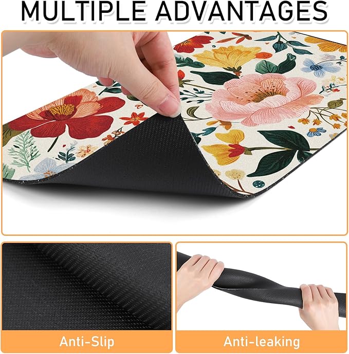 Pet Dog Cat Food Mat - Hamdwerk Absorbent Dog Bowl Mats for Food and Water, Anti Slip Cat Bowl Feeding Placemat for Floors, Quick Dry Diatomite Pet Dish Matts Supplies, Floral Style, 12 * 20in