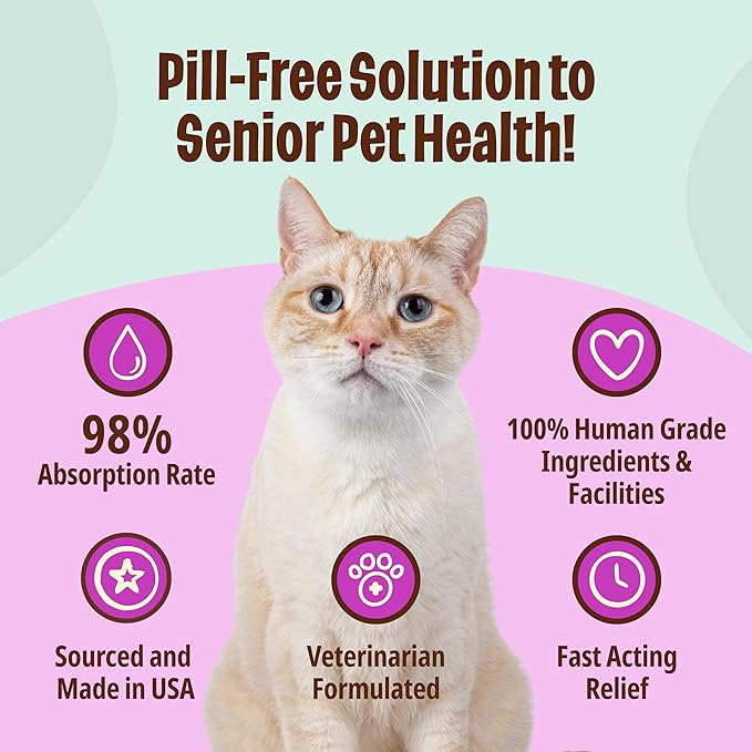 Licks Pill-Free Senior Cat - Joint Support & Digestion Supplement for Senior Cats - Immunity Vitamins & Heart Health Supplements for Older Cats - Gel Packets - 10 Use