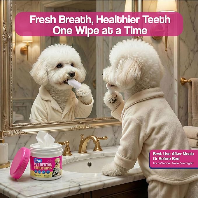 Pet Dental Finger Wipes - Natural Ingredients, Easy to Use Dog Teeth Cleaning Wipes for Effective Dog Teeth Cleaning - Ideal Dog Dental Wipes for Optimal Oral Hygiene