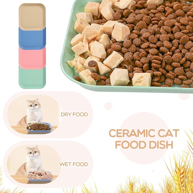 8 Pieces Whisker Fatigue Cat Bowls, 6 Inch Shallow Cat Food Dish Wide Pet Feeding Bowls, Wheat Straw Pet Plate for Kittens and Short Legged Cats