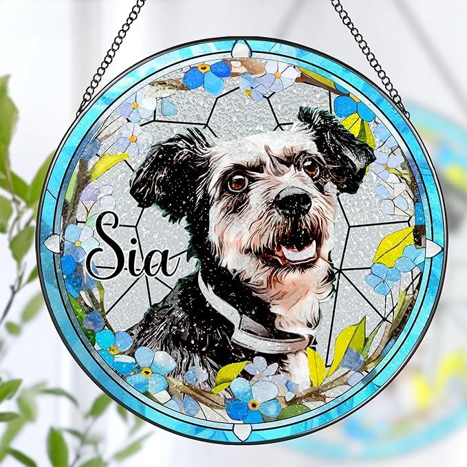 Custom Pet Portrait Glass Suncatcher, DOUHASU Dog Cat Glass Art, Pet Window Hangings, Pet Portrait from Photo, Pet Memorial Gift, Pet Loss Gift, Pet Lover Gifts, Memory of Dog Cat