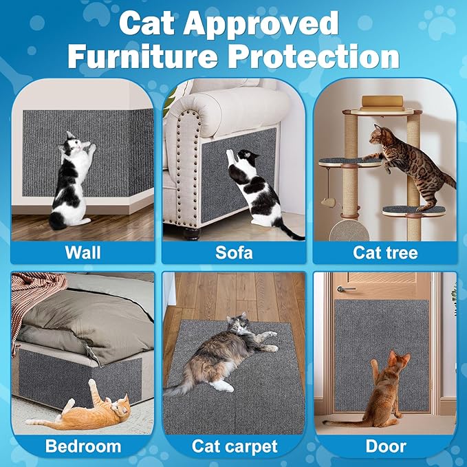 ENONCI Anti Scratch Pads for Cats, Furniture Protector for Couch Corners - 78.7x15.8 Inch Cat Scratching Mat, Replaceable Climbing Wall Scratcher