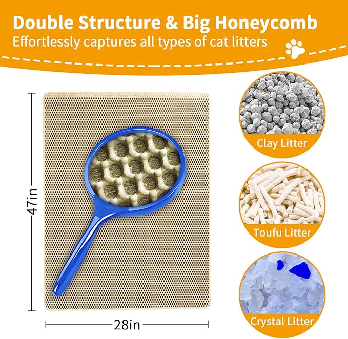 Extra Large Cat Litter Mats, XL 47"x28" Litter Trapping Mat for Cat,Litter Box Matt for indoor, 2 Layer Catcher Rug,Waterproof Urine Proof,Clean Easily,Non-Slip